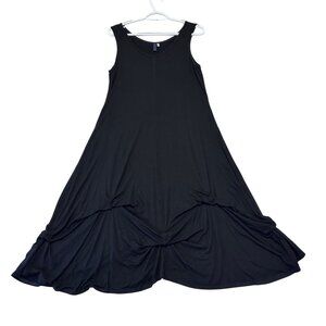 Heartstring Gathered Hem Midi Jersey Dress Size M Black Goth Victorian Layering